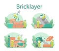 Bricklayer concept set. Professional builder constructing a brick wall