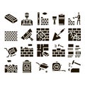 Bricklayer Industry Glyph Set Vector