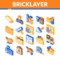 Bricklayer Industry Isometric Icons Set Vector