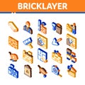 Bricklayer Industry Isometric Icons Set Vector