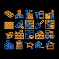 Bricklayer Industry neon glow icon illustration