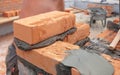 Bricklayer laying brick wall. Close up on bricklaying Royalty Free Stock Photo