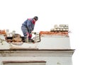 The bricklayer lays a brick. Royalty Free Stock Photo