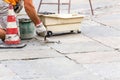 Bricklayer repairing floor Royalty Free Stock Photo