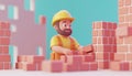 Bricklayer Showcasing Masonry Skills With Brick At An Active Construction Site Royalty Free Stock Photo