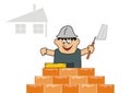 Bricklayer with spirit level and mortar trowel, eps. Royalty Free Stock Photo