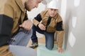 Bricklayer at work in building site