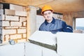 Bricklayer at work with silicate brick Royalty Free Stock Photo