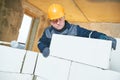 Bricklayer at work with silicate brick Royalty Free Stock Photo