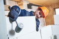 Bricklayer at work with silicate brick Royalty Free Stock Photo