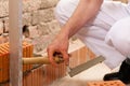 Bricklayer working on construction site Royalty Free Stock Photo