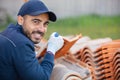 bricklayer working at construction site Royalty Free Stock Photo