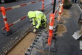 Bricklayer working on footpath at Kastruplundgade in capital