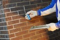 Bricklaying Using the Brick Jointer Trowel Royalty Free Stock Photo