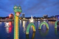 Brickley The Lego Water Dragon At Disney Springs At Night