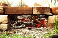 Bricks brazier with glowing coals Royalty Free Stock Photo