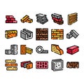 Bricks building materials construction icon set vector Royalty Free Stock Photo
