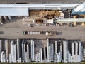 Bricks, concrete blocks and trucks by drone