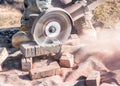 Bricks cut with circular saw. Royalty Free Stock Photo