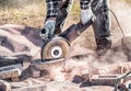 Bricks cut with circular saw. Royalty Free Stock Photo