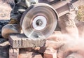 Bricks cut with circular saw. Royalty Free Stock Photo