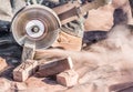 Bricks cut with circular saw. Royalty Free Stock Photo