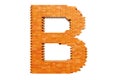 Bricks font, letter B from building bricks. 3D rendering