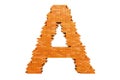 Bricks font, letter A from building bricks. 3D rendering