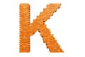 Bricks font, letter K from building bricks. 3D rendering