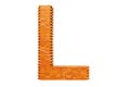 Bricks font, letter L from building bricks. 3D rendering