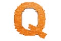 Bricks font, letter Q from building bricks. 3D rendering