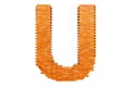 Bricks font, letter U from building bricks. 3D rendering