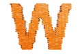 Bricks font, letter W from building bricks. 3D rendering