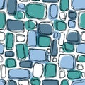 Bricks handdrawn seamless blue and white pattern. Vector illustration. Royalty Free Stock Photo