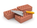 Bricks and Trowel (clipping path included) Royalty Free Stock Photo