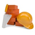 Bricks, trowel and a helmet Royalty Free Stock Photo