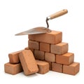 Bricks and Trowel on White Background Royalty Free Stock Photo
