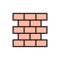 Bricks, wall, brickwork flat color line icon.