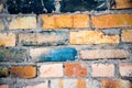 Structure blue and yellow brick. Natural wall of colored bricks. Royalty Free Stock Photo