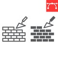 Brickwork line and glyph icon, construction and trowel, build brick wall sign vector graphics, editable stroke linear