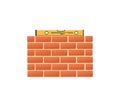 Brickworks with high quality red bricks and level tool vector illustration on white background Royalty Free Stock Photo