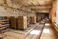 Brickworks. Production workshop inside. Manufacturing facility Royalty Free Stock Photo