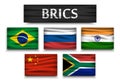 BRICS . association of 5 countries brazil . russia . india . china . south africa . Realistic flags with isolated background