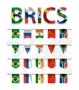 BRICS . association of 5 countries brazil . russia . india . china . south africa . and various shape nation flag of country m Royalty Free Stock Photo