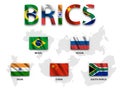 BRICS . association of 5 countries brazil . russia . india . china . south africa . waving flag and map . vector Royalty Free Stock Photo