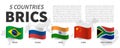 BRICS . Association of 5 countries and flags and map . Waving flag design . Vector