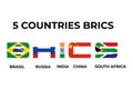 BRICS . Association of 5 countries . Flat simple circle flag design . White isolated background and country map . Vector Royalty Free Stock Photo