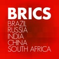 BRICS - Brazil, Russia, India, China, South Africa trade union acronym, business concept background