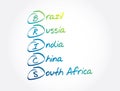 BRICS - Brazil, Russia, India, China, South Africa trade union acronym, business concept background