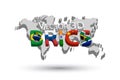 BRICS and 3D world map . Association of 5 countries brazil . russia . india . china . south africa